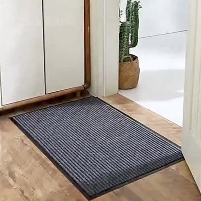 Two-Piece Ribbed Entry Door Mat Set in Black, Brown or Dark Gray with Three Exact Size Options