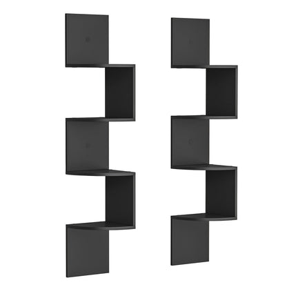Corner Floating Shelf 5-Tier Wall Mount, Space Saving Storage Rack for Bedroom Living Room, Radial Display Organizer, Easy Install, 7.9"×7.9"×49.6", Black White Brown Greige Beige