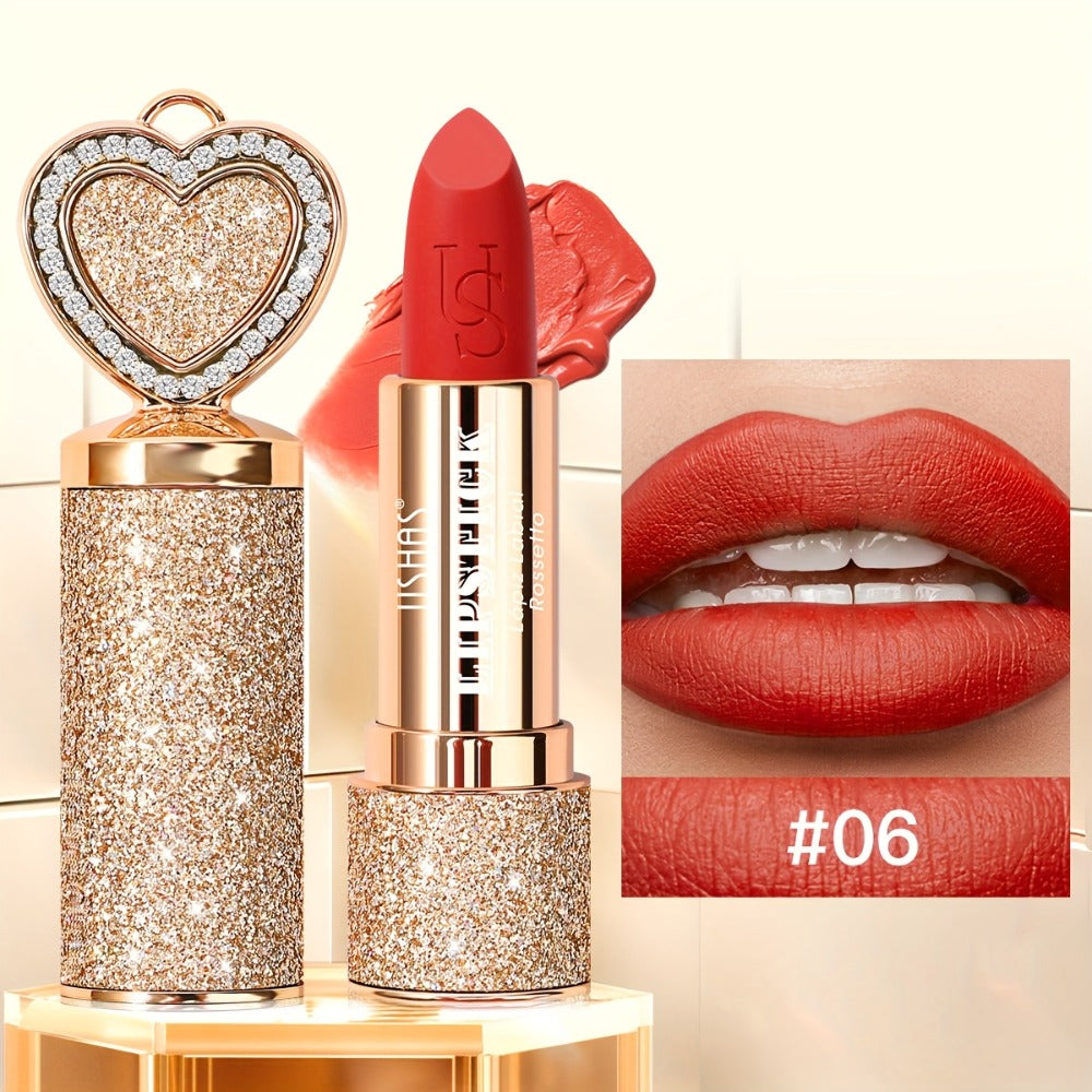 Matte Lipstick Heart-Shaped Design 24H Long-Lasting Velvet Finish — Transfer-Resistant Highly Pigmented Buildable Lip Color, Smooth Application 10 Shades Women Beauty Gift