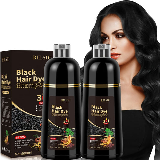 Grey Hair Coverage Shampoo 3-in-1 2-Pack 500ml Each — Instant Color in Minutes Ammonia Free Natural Herbal Formula, Lasts 30 Days, Black & Dark Brown for Men & Women All Hair Types