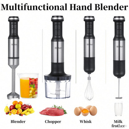 Silver Immersion Blender Set with 1000ml Beaker, 450ml Chopper, Whisk and Frother Attachments