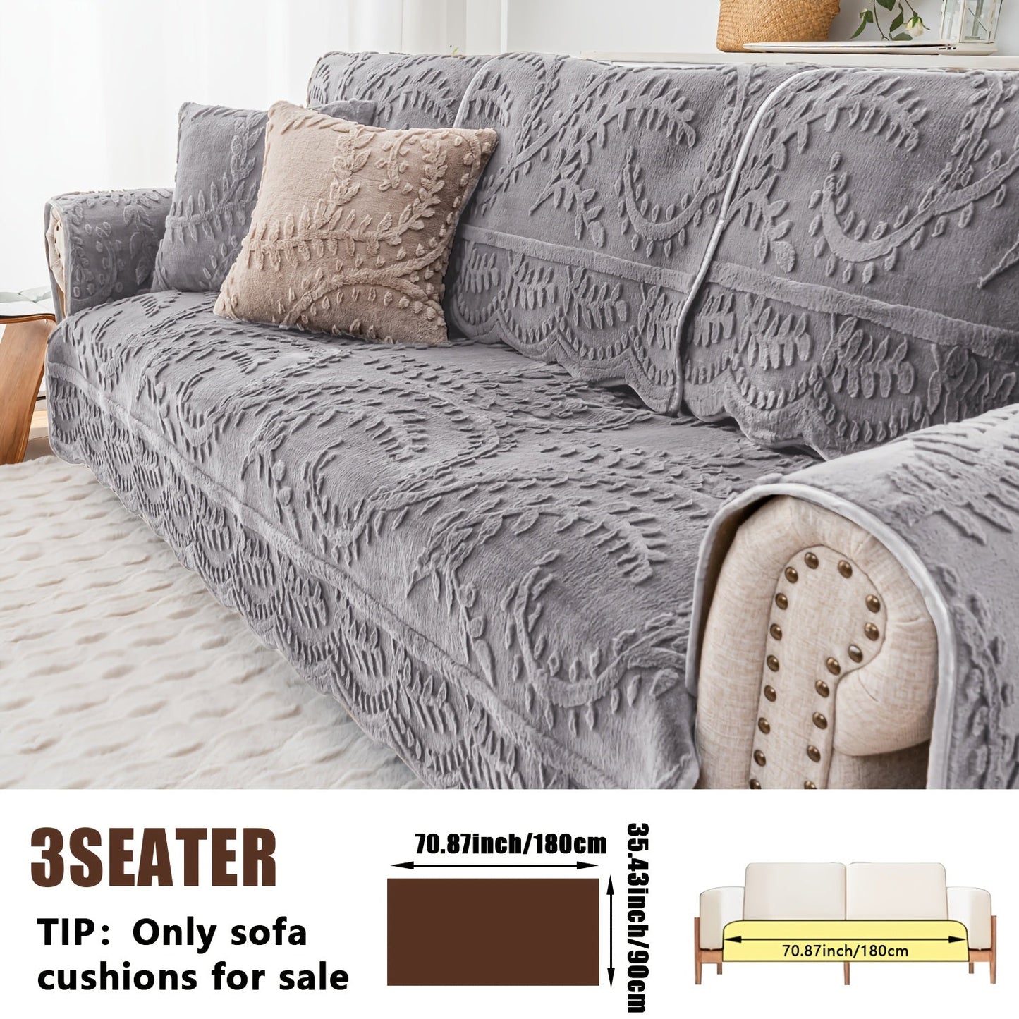 Sofa Cover Quilted Faux Rabbit Fur Plush Panels in 35.43-Inch Width with Seat, Pillowcase and Two-Piece Options