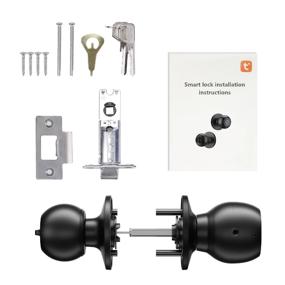 Wireless Smart Door Knob Lock with Fingerprint & App Control - 3-in-1 Biometric Keyless Entry, Auto-Lock, Remote Access Management for Bedroom, Home, Hotel & Office, Easy DIY Install, Black