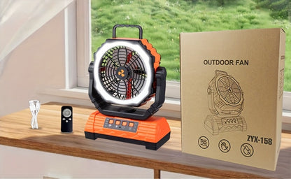 20000mAh-Label Four-Speed Dual-Motor Camping Fan with Remote, Hook and Four Lantern Panels