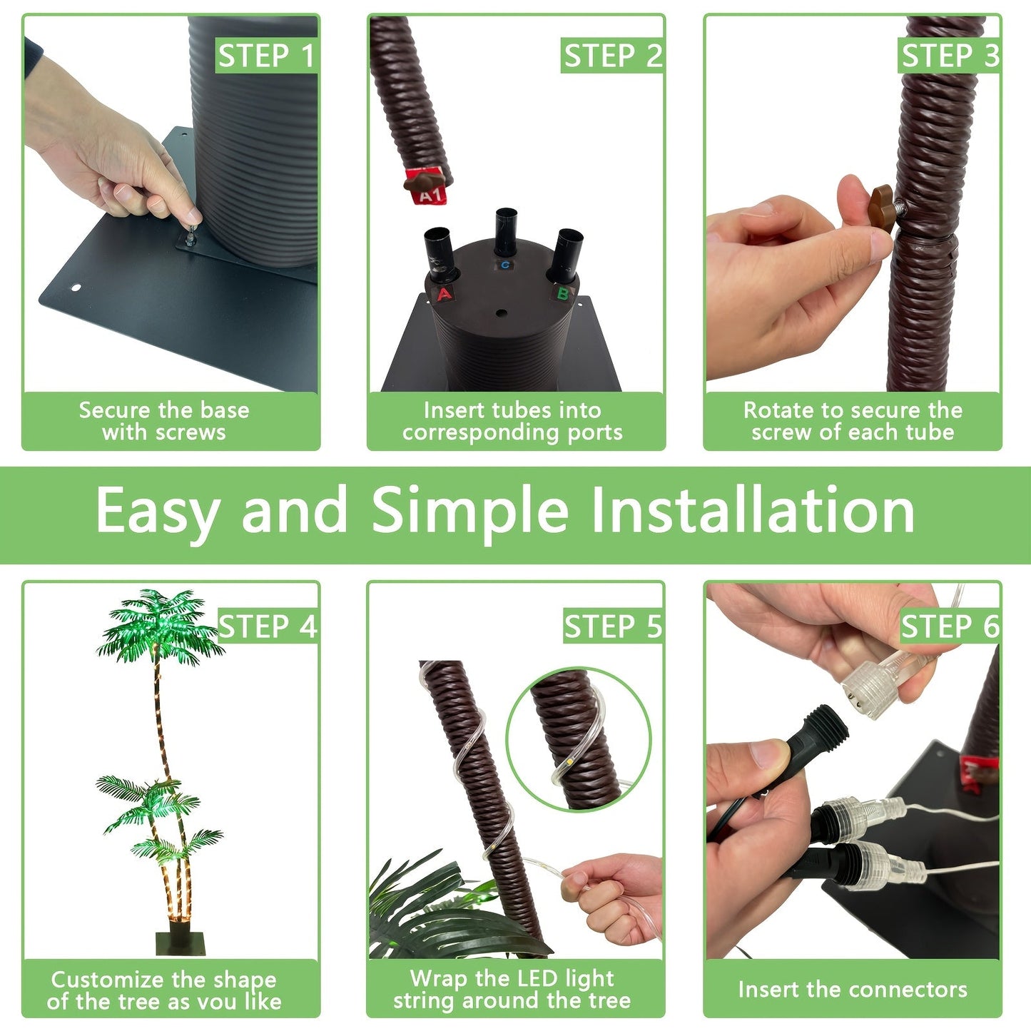 Seven-Foot Solar Palm Tree Light with 260 LEDs, Three Trunks, Remote Control and Eight Modes