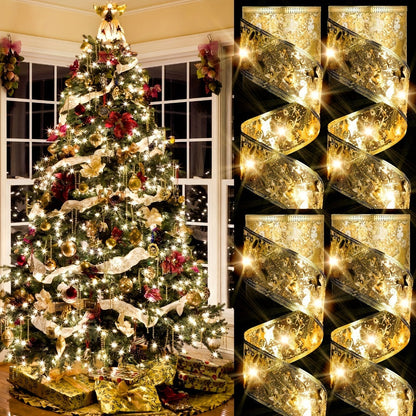 String Lights, 32.8-Foot Golden Warm White Ribbon Garland with Battery Power for Indoor Holiday Decor
