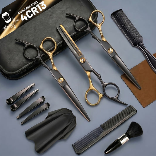 Hair Cutting Scissors Kit 13 Piece - Professional Barber Shears Set with Thinning Shears, Blending Scissors & Accessories, Complete Salon Home Haircut Kit for Men & Women All Hair Types