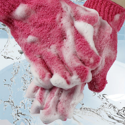 Twenty-Piece Rose-Red Exfoliating Shower Glove Set with Textured Five-Finger Mitt Design Pictured