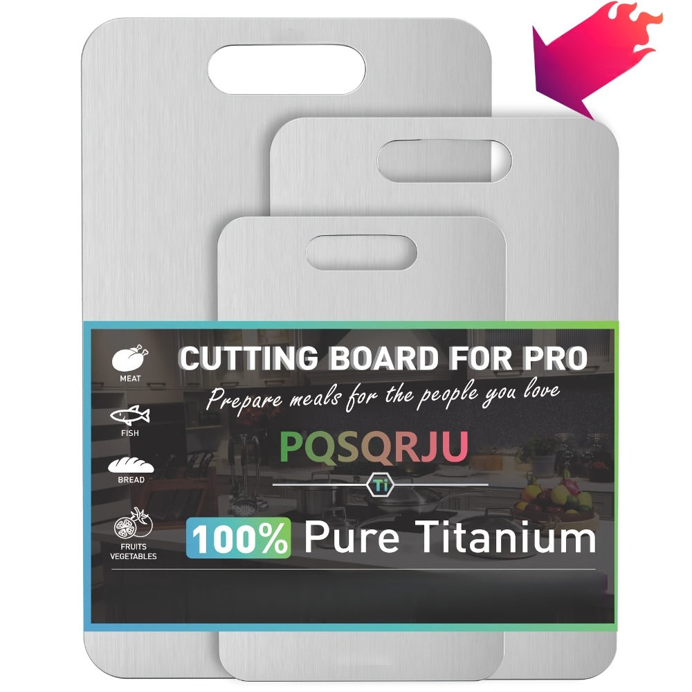 Titanium Cutting Board Set 3-Piece Kitchen Prep Boards, Hook Handles Rounded Edges Space-Saving Design