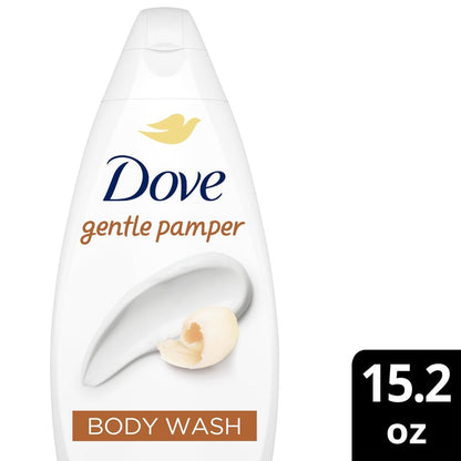 Three-Pack Dove Gentle Pamper Body Wash with 450ml Flip-Cap Bottles and Matching Front Labels