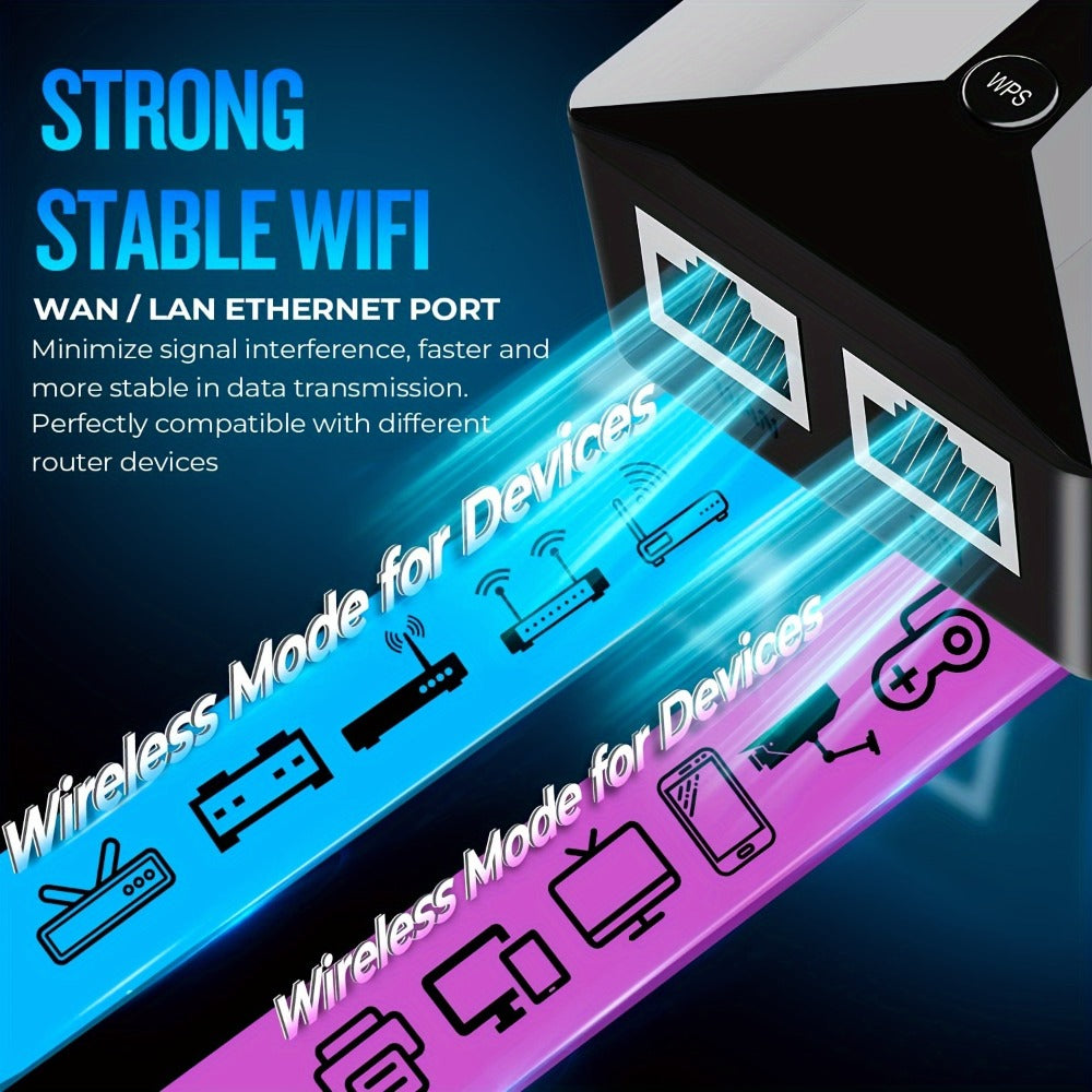 WiFi Range Extender 1200Mbps Dual-Band 2.4/5.8GHz with Four Antennas and Ethernet Port in Black