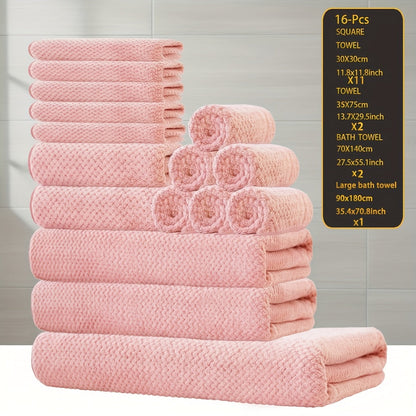 Towel Set 16 Piece 300GSM Coral Fleece Bath Towels and Washcloths in 11 Solid Colors for Home and Guest Use