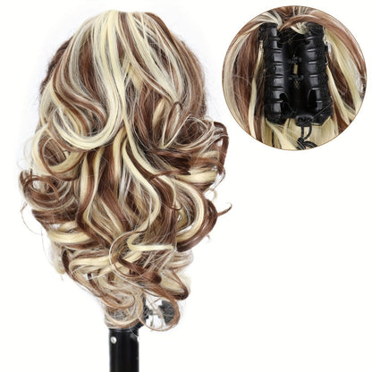 Hair Extensions Curly 8-Inch Synthetic Ponytail with Claw Clip and Eight Dark, Brown and Blonde Colors