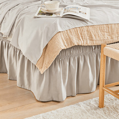 Bed Skirt Elastic Wrap Around Ruffle - 15 Inch Drop Microfiber Dust Ruffle, Adjustable No-Lift Fit, Fade Resistant Machine Washable, Hotel Quality Bedskirt for Twin Full Queen King, 30 Colors