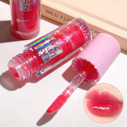 24H Waterproof Glitter Lip Gloss & Lip Stain Set 3PCS – Moisturizing Lip Oil Formula, Long-Lasting Smudge-Proof Glitter Shine in Berry Coral Pink Red Shades for Women All Skin Tones