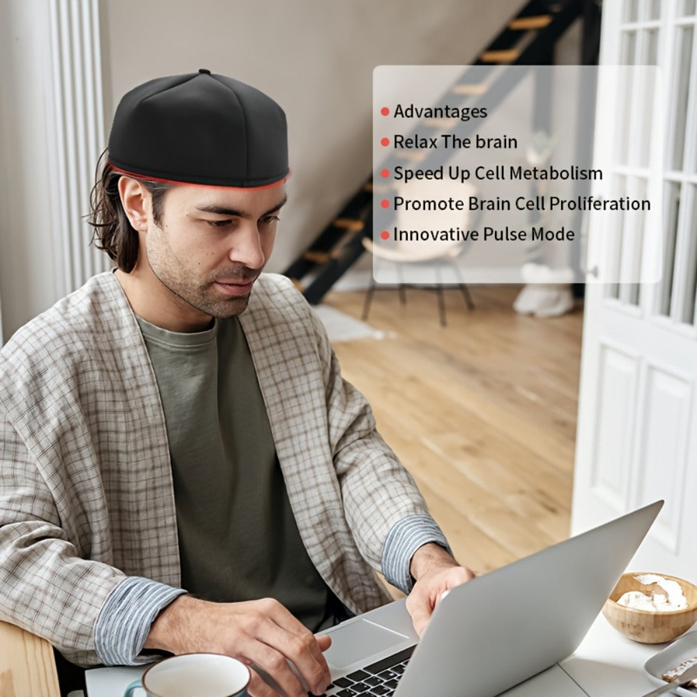Wearable 120-LED Red and Near-Infrared Light Cap with 630nm and 820nm Modes in Black or Gray