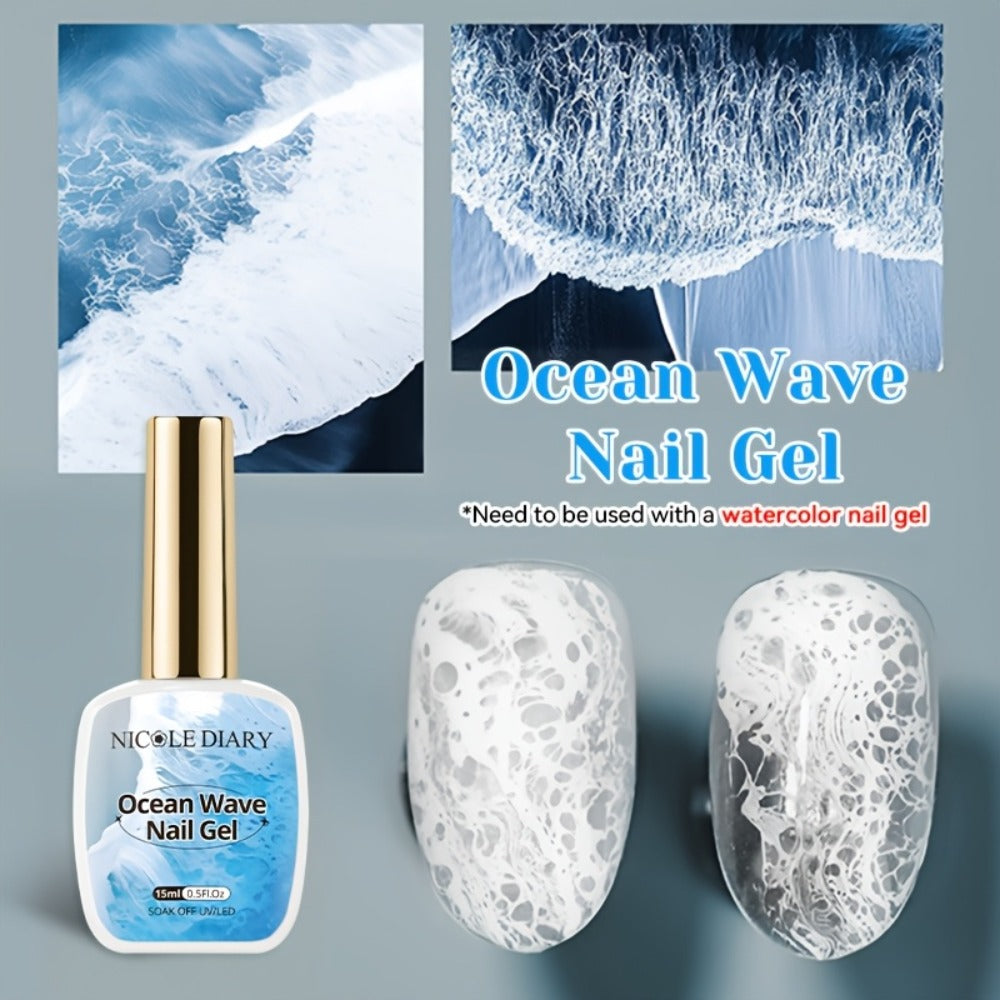 Gel Nail Polish NICOLE DIARY 2-Piece Watercolor and Ocean-Wave Set with Two 15ml Bottles for DIY Art