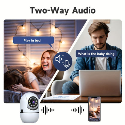Indoor Security Camera with 355° Pan-Tilt, Color Night Vision, Two-Way Audio and Pack Options