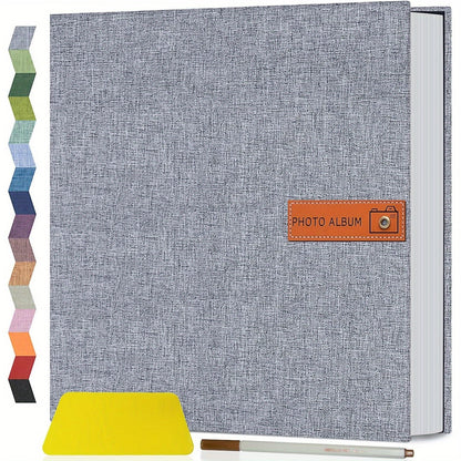 Self-Adhesive Linen Photo Album with 40- or 60-Page Options, Two Cover Sizes, Metal Pen and 12 Colors