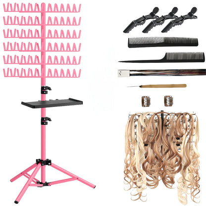 144-Peg Adjustable Two-Sided Braiding Hair Rack with Tray in Pink, Black or White Finish Options