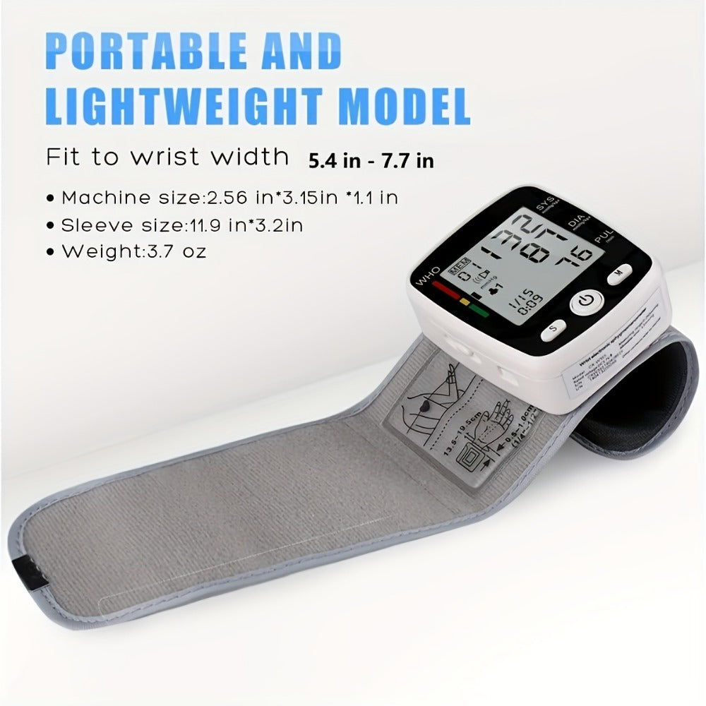 Blood Pressure Monitor Wrist Device with Rechargeable Power, Large LCD, Voice Readout and Two-User 198-Reading Memory