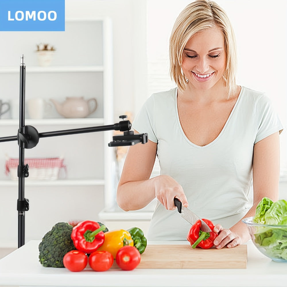 62 Inch Overhead Phone Tripod with Travel Bag, Adjustable Top-Down Bird Eye View Phone Holder & Desktop Stand for Cooking Tutorials