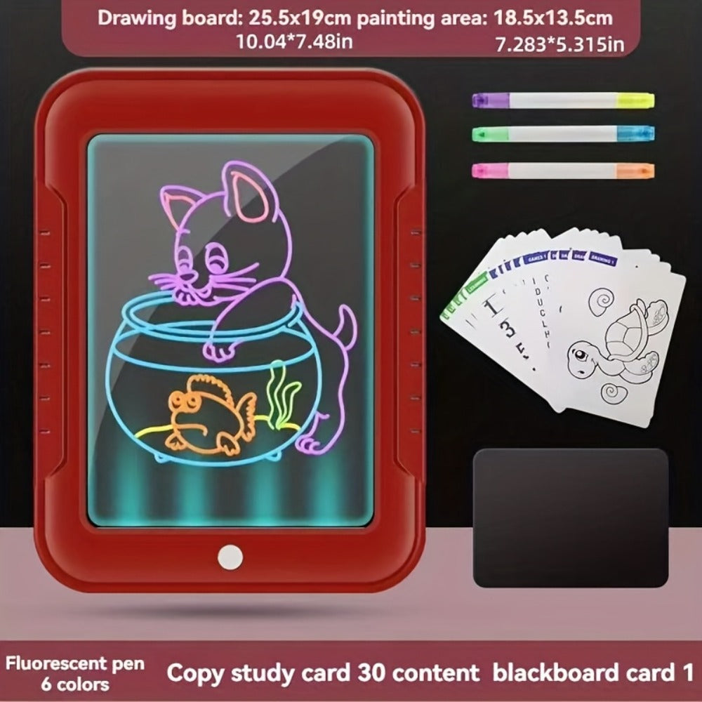 Magic LED Drawing Board for Kids with 15 Double-Sided Tracing Cards & 6 Washable Markers – Light Up Luminous Art Board for Boys & Girls Ages 3-8 | STEM Learning Toy | Perfect Christmas & Birthday Gift