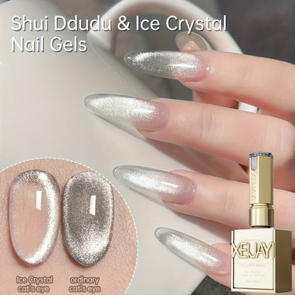 Two-Piece Cat Eye Gel Polish Set with Water Dudu and Ice Crystal Colors in Photo-Frame Bottles