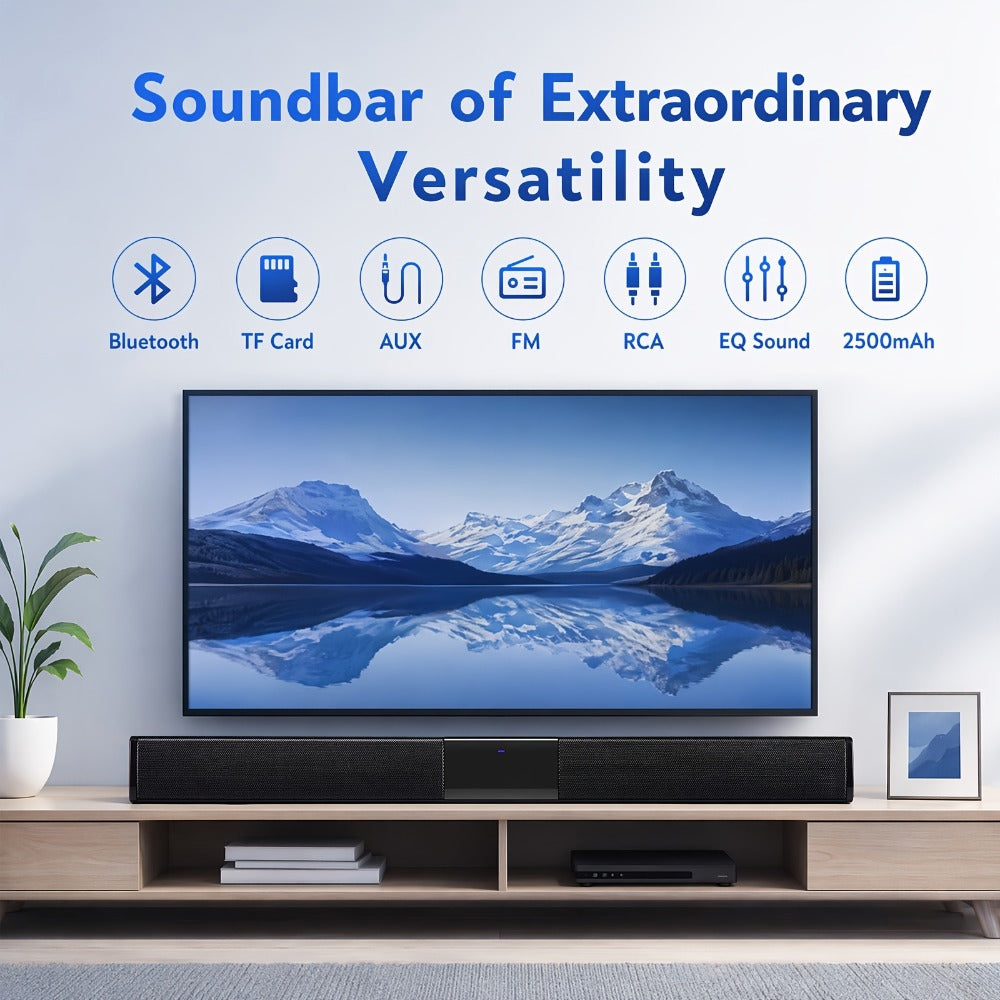 Deep Bass Soundbar with Subwoofer for Smart TV, 22" Wireless Bluetooth 5.0 Surround Sound System