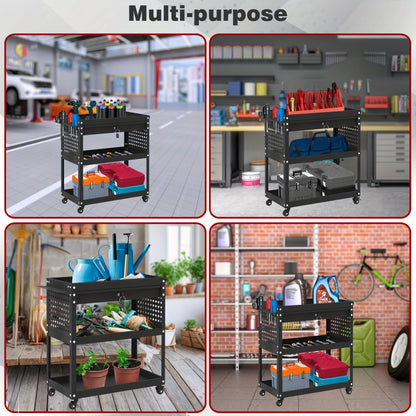 Rolling Tool Cart 3-Layer with Drawers & Screw Box Storage, Heavy-Duty Mechanic Trolley on Wheels for Garage Workshop Repair Shop, 400LBS / 450LBS / 550LBS Load Capacity, Industrial Tool Organizer
