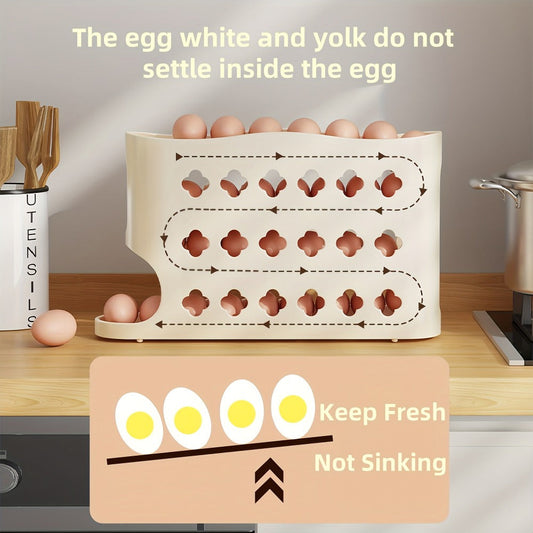 Egg Dispenser Kitchen Organizer 4-Tier Auto-Rolling PP Rack for Refrigerator, Cabinet or Countertop