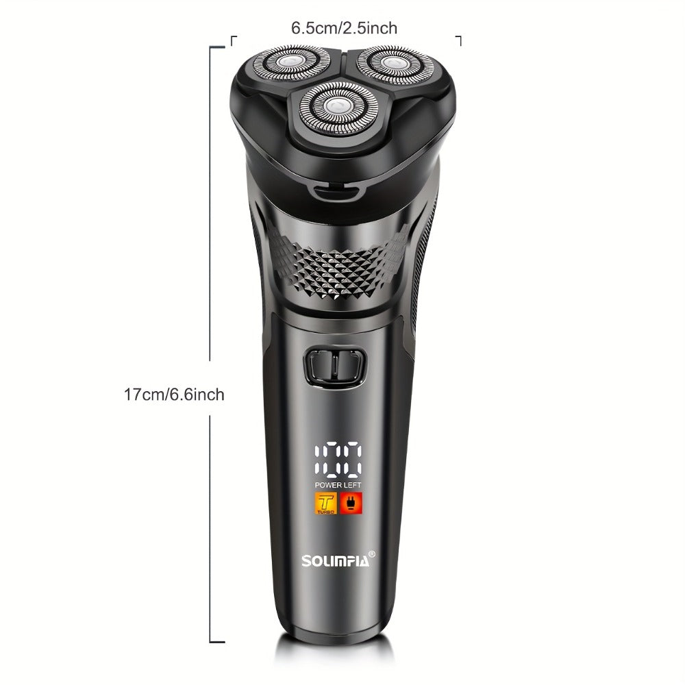Dark Grey Three-Head Rotary Electric Shaver with Pop-Up Trimmer, LED Display and 6.6-Inch Pictured Height