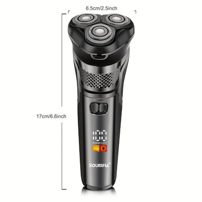 Dark Grey Three-Head Rotary Electric Shaver with Pop-Up Trimmer, LED Display and 6.6-Inch Pictured Height