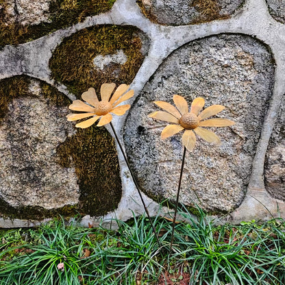 Rustic Metal Daisy Garden Stake with Chamomile or Daisy Flower Style for Pots, Beds and Yard Displays