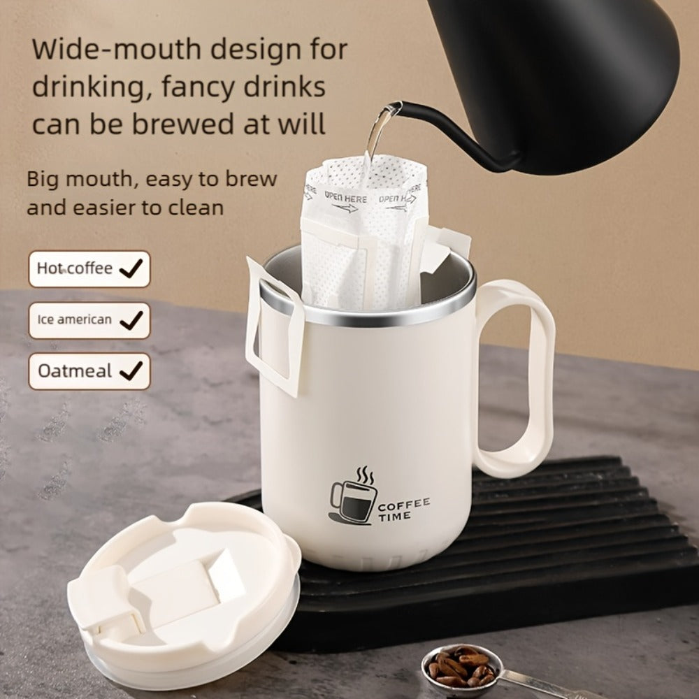 500ml Covered Stainless Steel Coffee Travel Mug with Handle in White, Black, Red, Grey or Brown