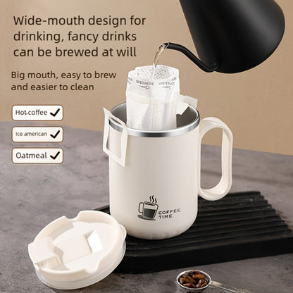 500ml Covered Stainless Steel Coffee Travel Mug with Handle in White, Black, Red, Grey or Brown