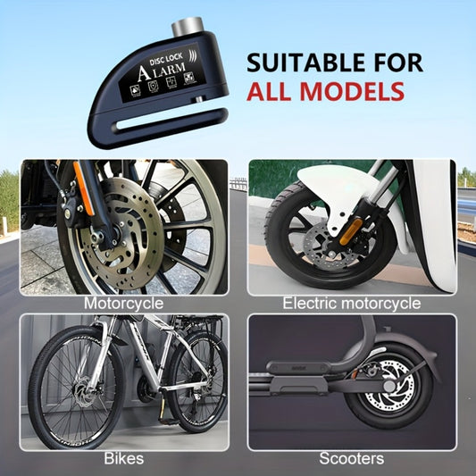 Motorcycle Disc Brake Lock with Alarm 110dB Anti-Theft Security Lock 500mAh Rechargeable USB Motorbike Wheel Lock with Reminder Rope and Lanyard