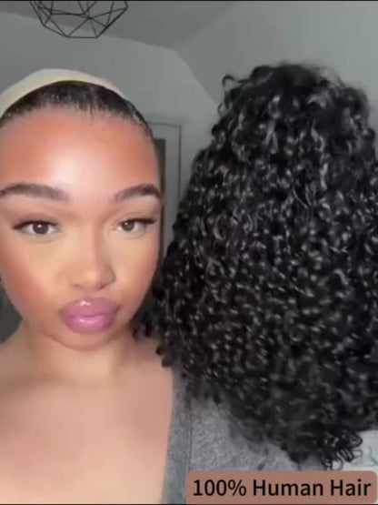 Lace Front Wig Deep-Wave Human Hair Bob, 12-Inch 1B or Natural Black with 4x4 Closure and 22.5-Inch Cap