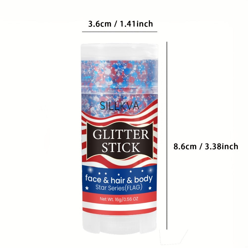 Red and Blue Glitter Makeup Stick for Face, Hair and Body at Patriotic Events, Sports and Stage Shows