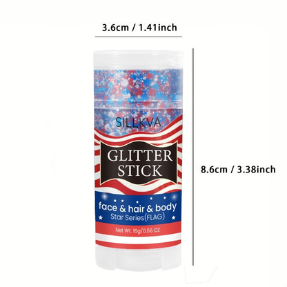 Red and Blue Glitter Makeup Stick for Face, Hair and Body at Patriotic Events, Sports and Stage Shows