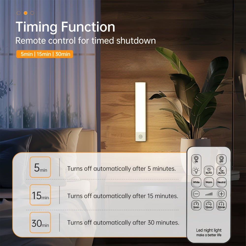 Two-Piece 7.9-Inch Motion Sensor Cabinet Light Set with Remote, USB Charging and Three Light Colors