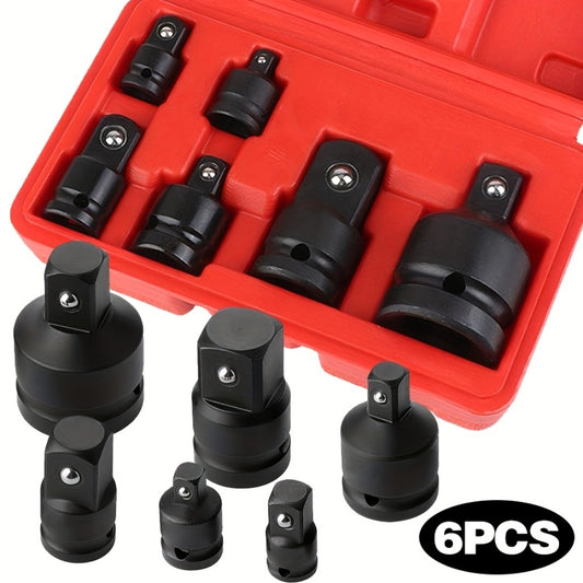 Impact Adapter & Reducer Set 6-Piece – 1/4" 3/8" 1/2" 3/4" Female-to-Male Air Square Drive Conversion Tool | Chrome Molybdenum Steel with Protective Cover | Auto Repair & Mechanical Work