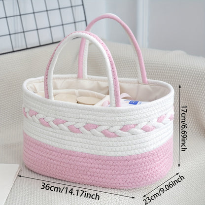 Oval Woven Rope Storage Basket, 14.17 x 9.06 x 6.69 Inches with Braided Handles and Divided Liner