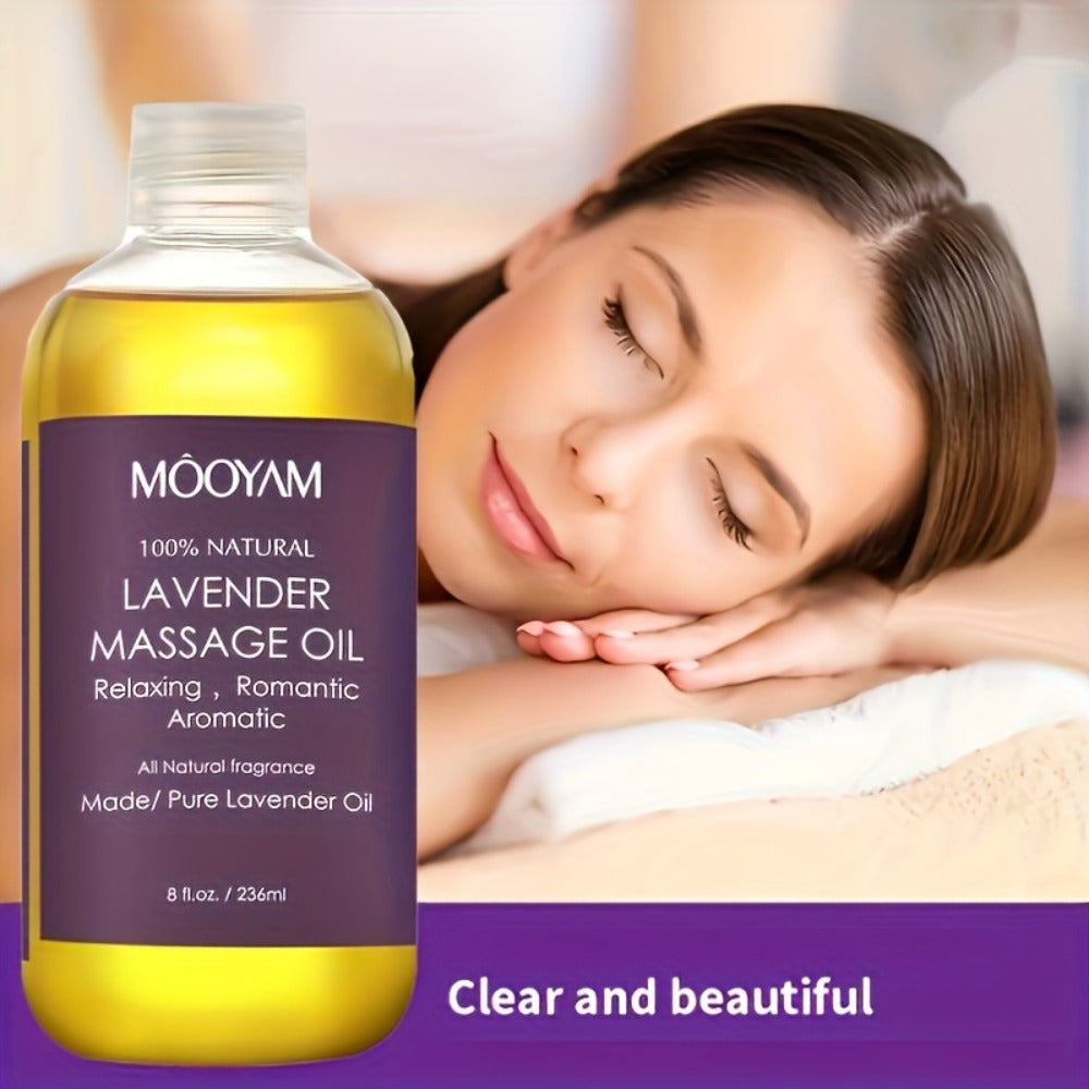 Lavender-Labeled Massage Oil in One or Three 236 ml Bottles with Pour Caps for Body-Care Routines