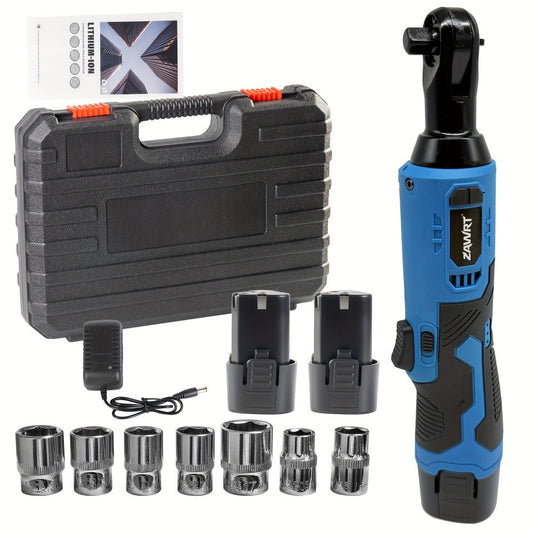 Cordless Electric Ratchet Wrench Set 12V - 45Nm High Torque 3/8" Rechargeable Ratchet Wrench with Battery, Charger & Toolbox for Automotive Repair, Angle Frame Installation & Home Improvement (4 Colors)