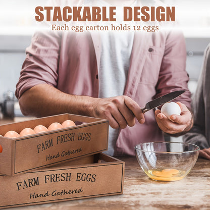 Two-Piece Farmhouse Wooden Egg Holder Rack Set with Handles and Space for Twenty-Four Eggs Each