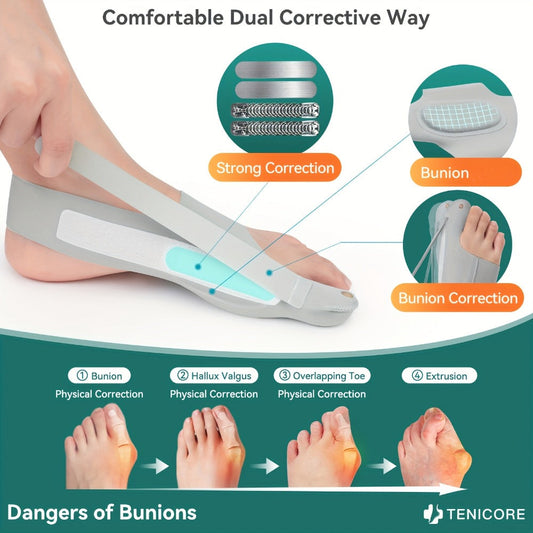 Bunion Corrector Sleeves 2-Pack – 4-Point Fixation Big Toe Separator, Adjustable Day & Night Hammer Toe Straightener for Men & Women