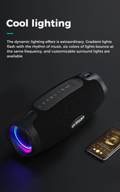 Bluetooth Speaker Ortizan 100W Boombox with 14000mAh Battery, IPX7 Rating, RGB Lights, USB and Carry Strap