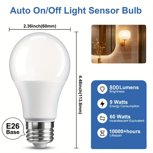 Dusk to Dawn LED Light Bulbs Photocell Sensor Auto On Off - 9W 60W Equivalent E26 Base 5000K Daylight & 2700K Warm White 6 or 12 Pack for Porch Garage Outdoor Security Indoor Lighting