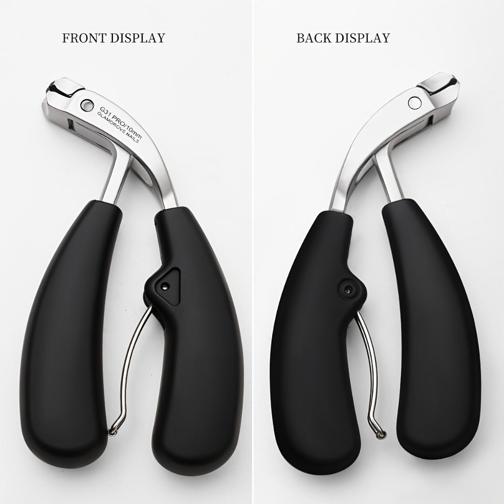 Two-Piece Nail Tool Set with Black-Handle Clipper and Slim Angled Detail Tool in Fitted Shapes